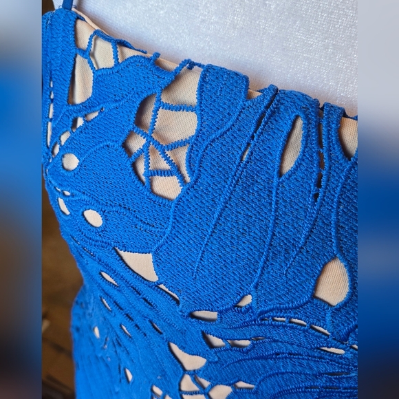 Lulu's Strapless Royal Blue Lace Cutout Dress - Picture 5 of 7